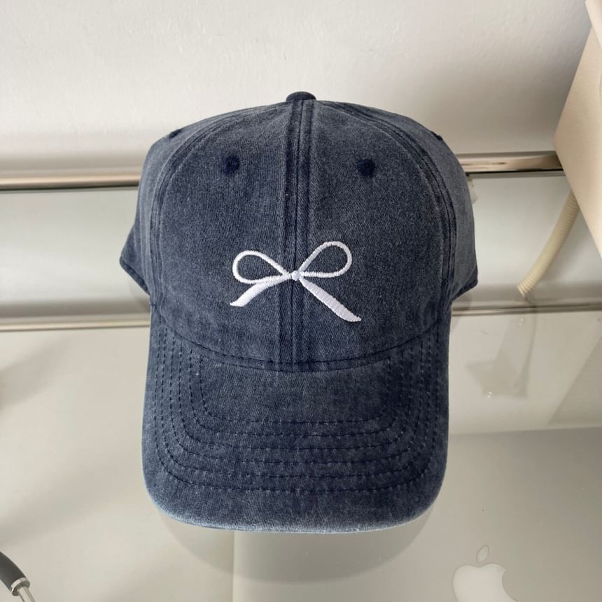 Washed Cap Bow Embroidered Baseball