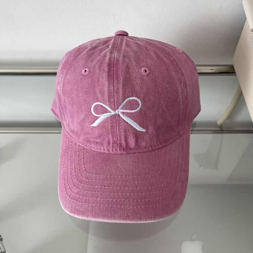Washed Cap Bow Embroidered Baseball