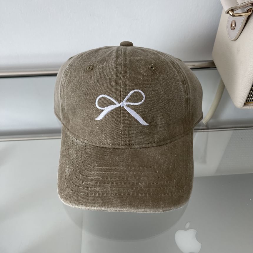 Washed Cap Bow Embroidered Baseball