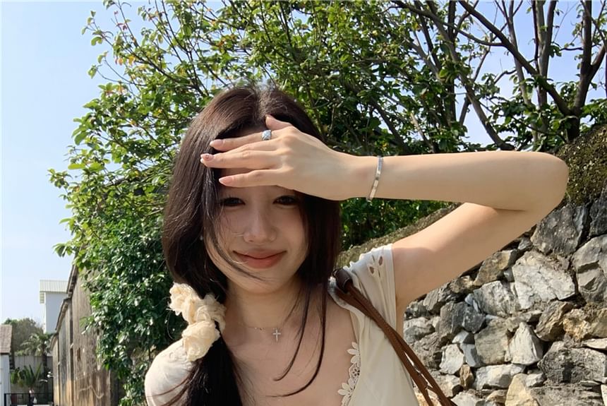 Dress Mermaid Maxi Mini Lace Panel A-Line Buttoned / Cap-Sleeve Plain V-Neck Eyelet