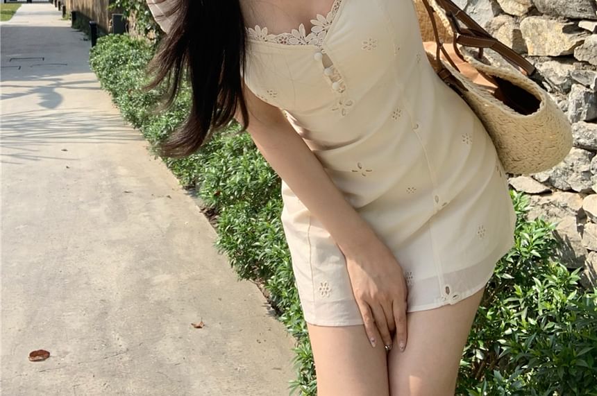 Dress Mermaid Maxi Mini Lace Panel A-Line Buttoned / Cap-Sleeve Plain V-Neck Eyelet