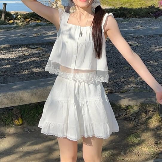 Designs) Lace Skirt (Various Cami Top / A-Line High Trim Waist