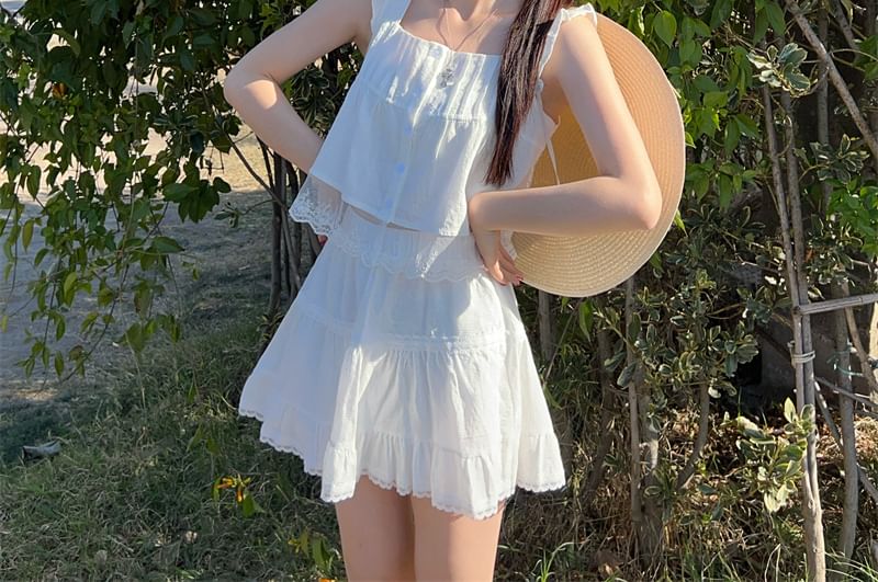 Designs) Lace Skirt (Various Cami Top / A-Line High Trim Waist