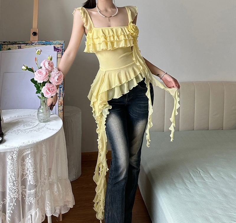 Trim Top Plain Ruffle Camisole