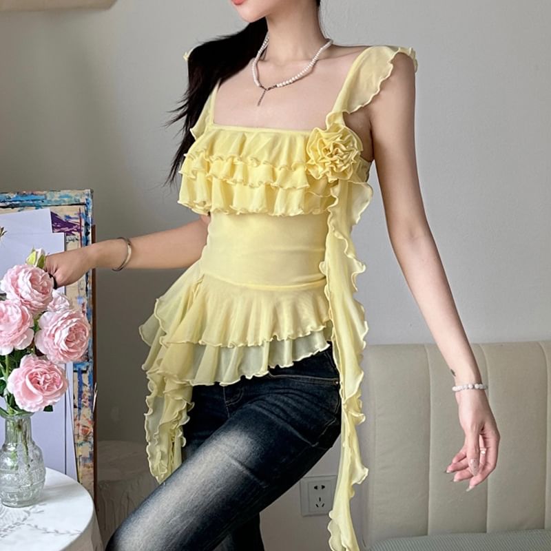 Trim Top Plain Ruffle Camisole