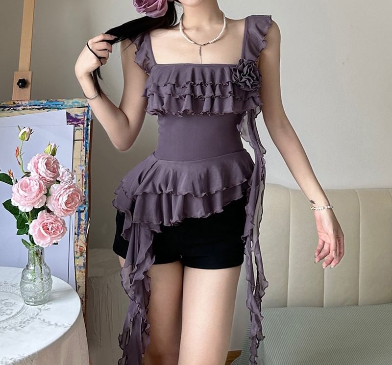 Trim Top Plain Ruffle Camisole