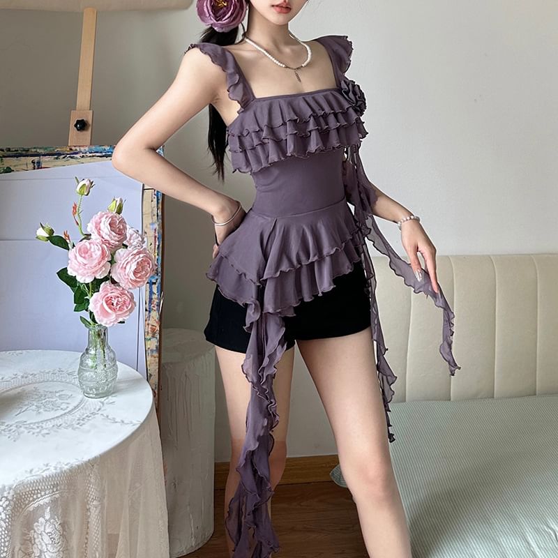 Trim Top Plain Ruffle Camisole