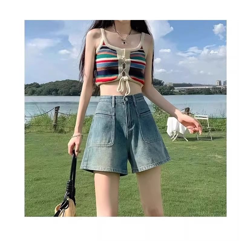 Washed Shorts Waist High Denim