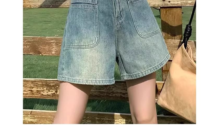 Washed Shorts Waist High Denim