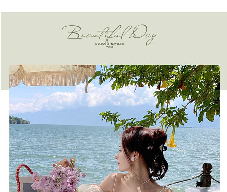 Floral Dress A-Line Midi Cold-Shoulder Puff-Sleeve