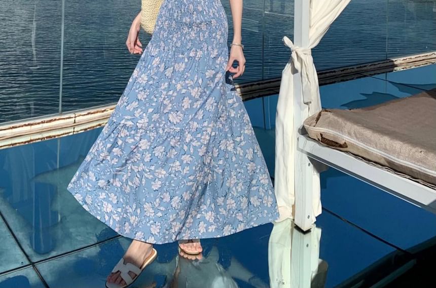 Strap Floral Spaghetti Sundress Maxi Cutout