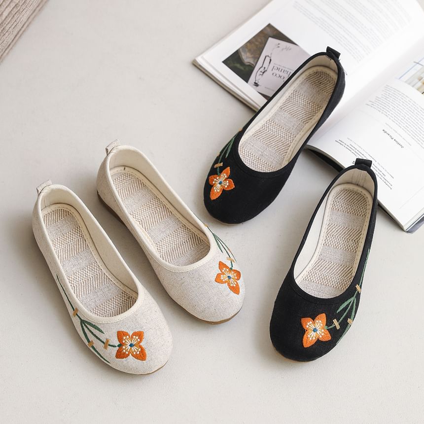 Flower Embroidered Flats