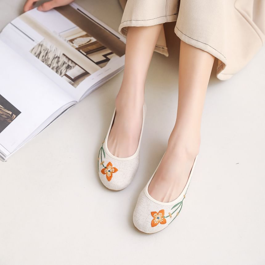 Flower Embroidered Flats