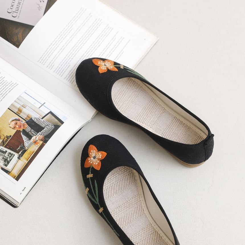 Flower Embroidered Flats