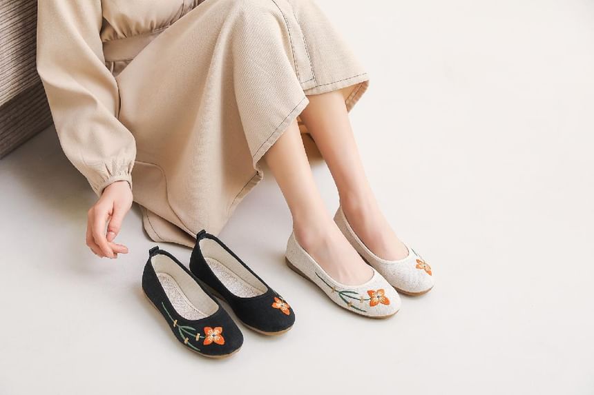 Flower Embroidered Flats
