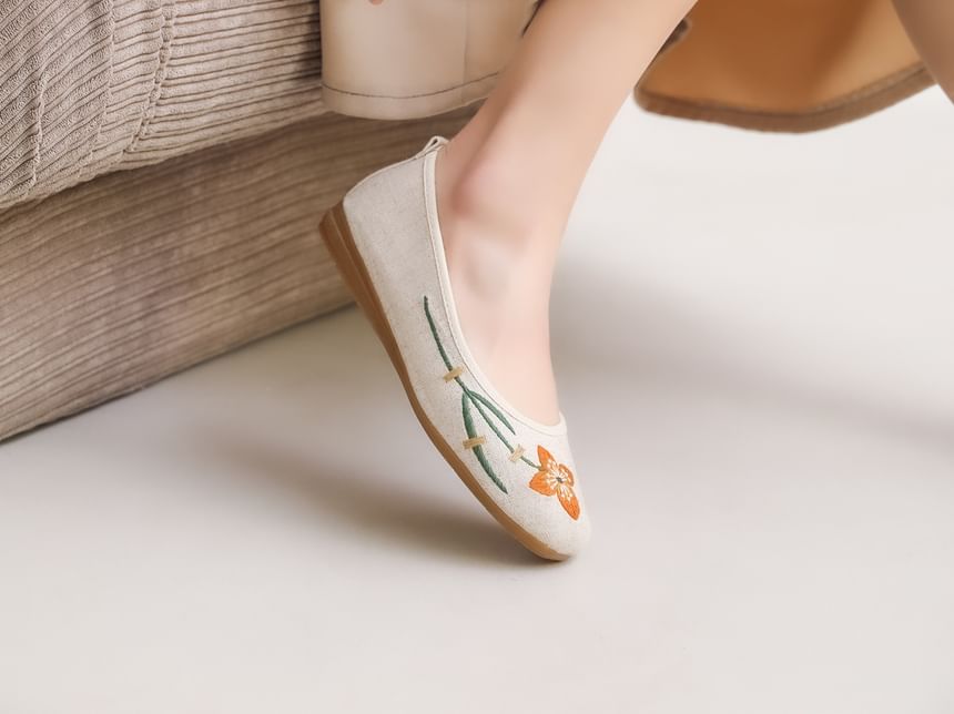 Flower Embroidered Flats