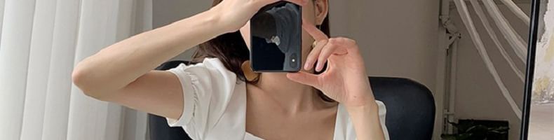 Mini Puff Dress A-Line Plain Square Sleeve Neck