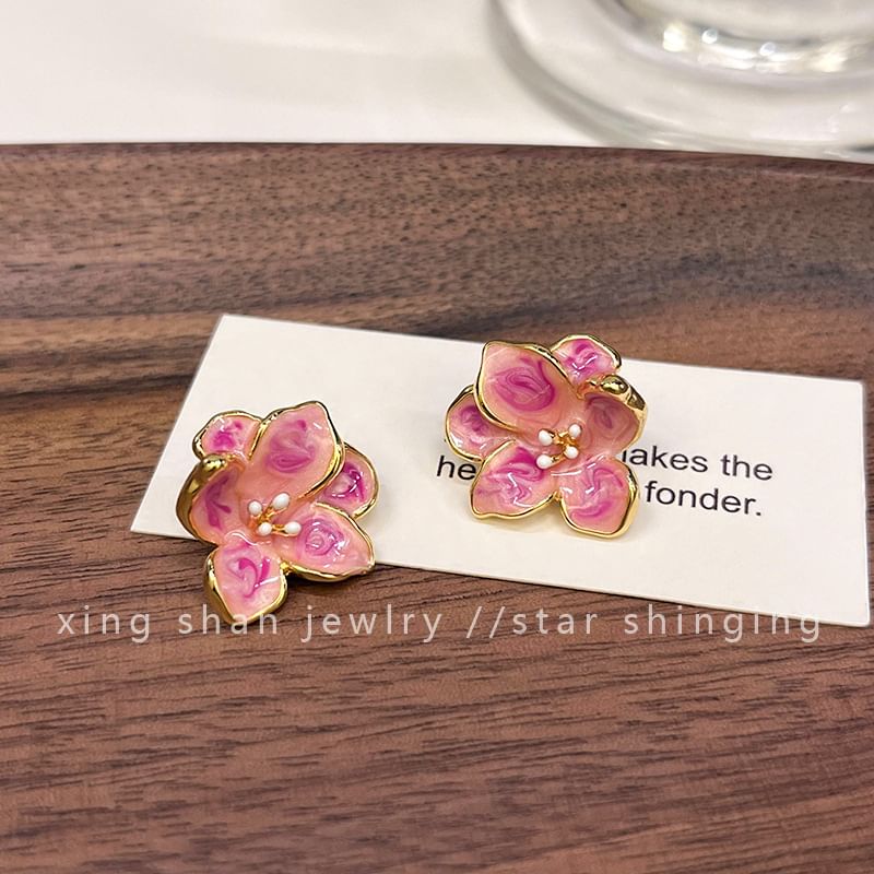 Ear Stud / Floral Glaze Earring Clip-On