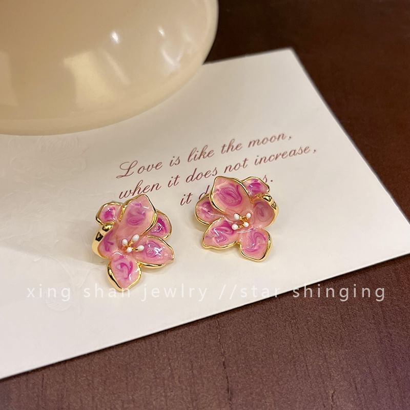 Ear Stud / Floral Glaze Earring Clip-On