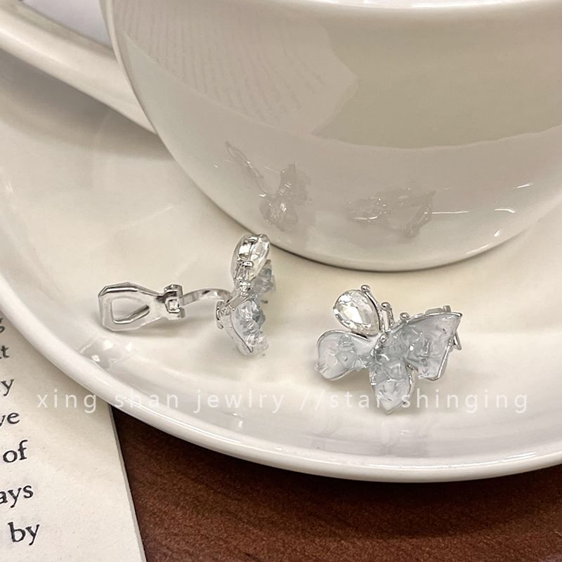 Clip-On Faux Stud Butterfly Rhinestone / Ear Crystal Earring