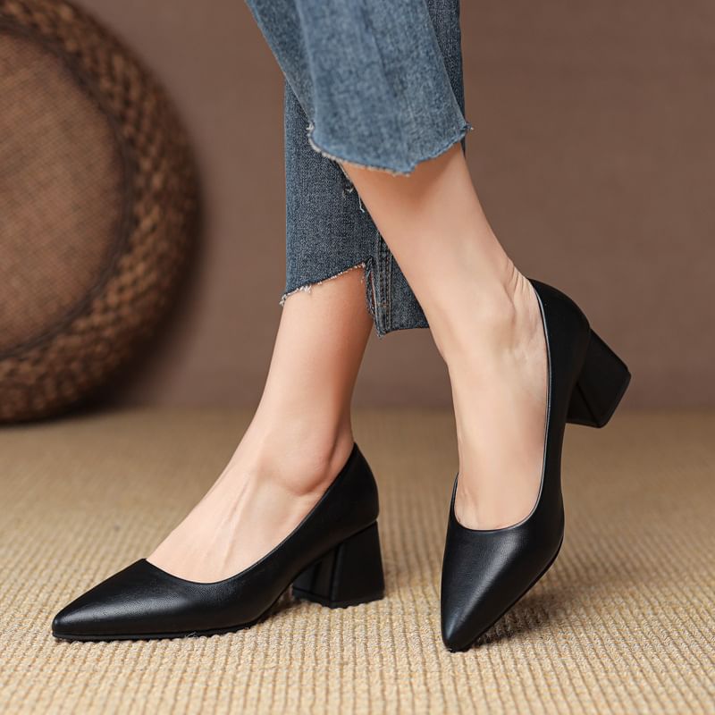 Pointed Heel Block Pumps
