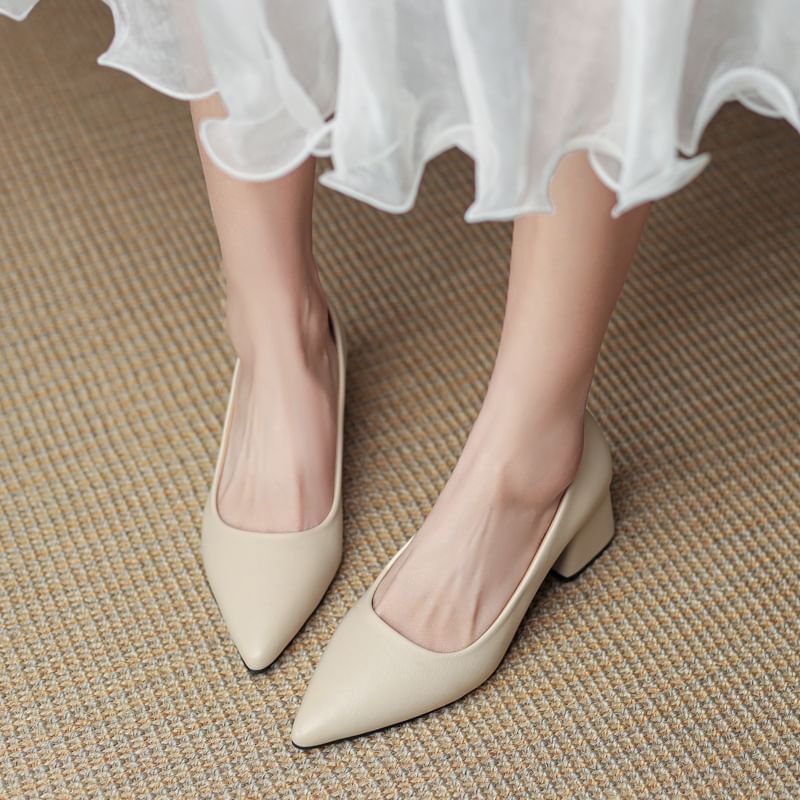 Pointed Heel Block Pumps