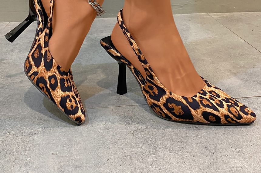 Kitten Heel Slingback Leopard Print Mules