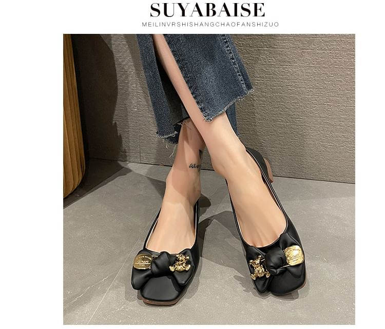 Bow Square Toe Accent Flats