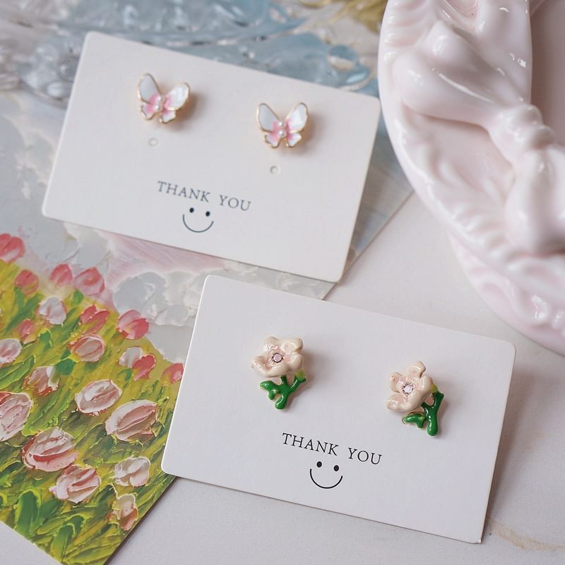 / Stud Butterfly Earring Floral Alloy