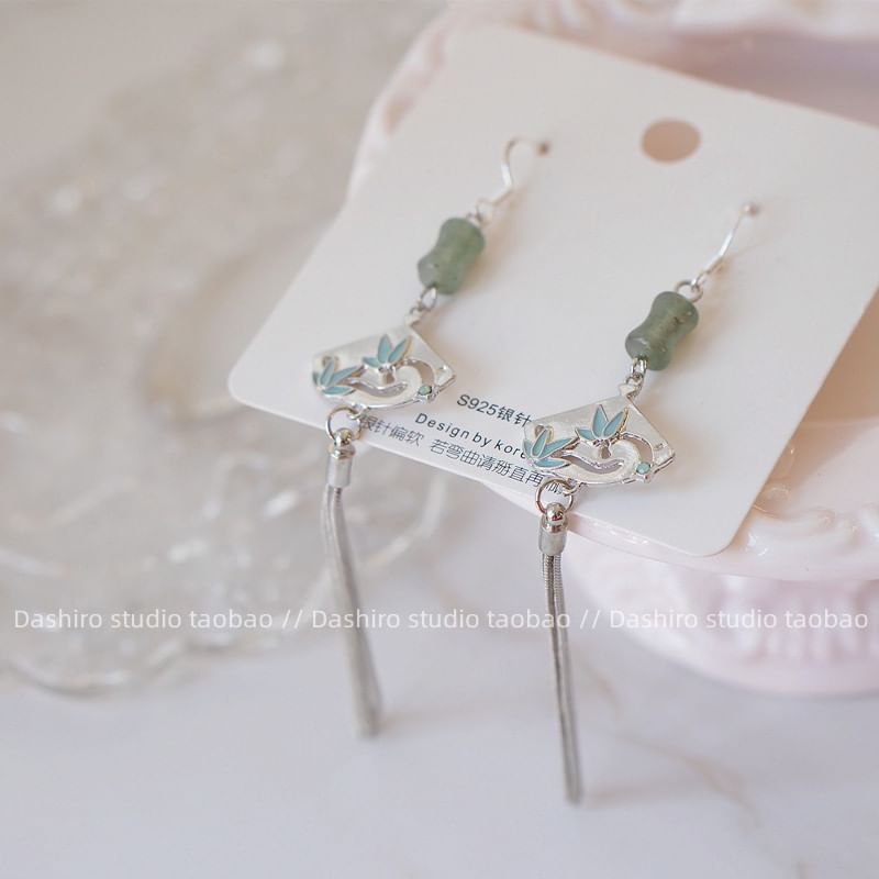 Fan Dangle Gemstone Faux Earring Alloy