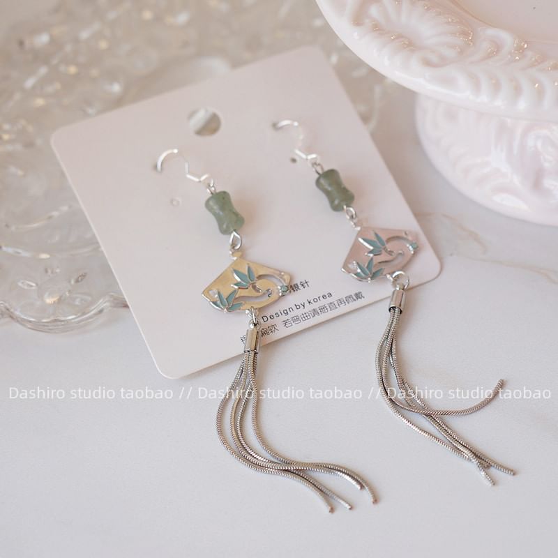 Fan Dangle Gemstone Faux Earring Alloy