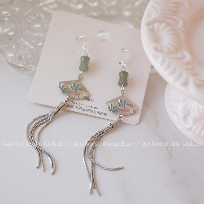 Fan Dangle Gemstone Faux Earring Alloy