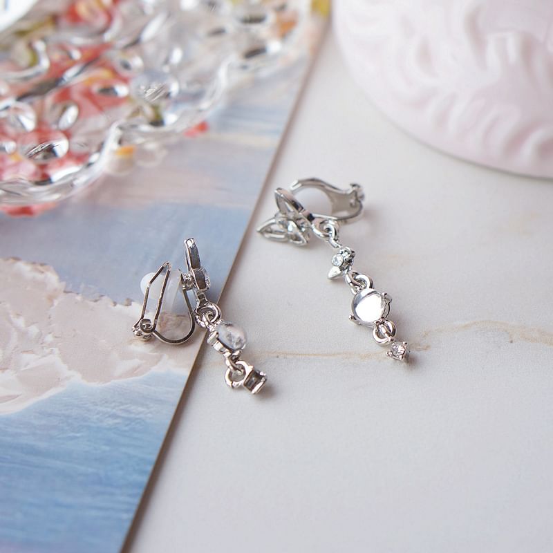 Dangle Alloy Earring Crystal Butterfly Asymmetrical Faux