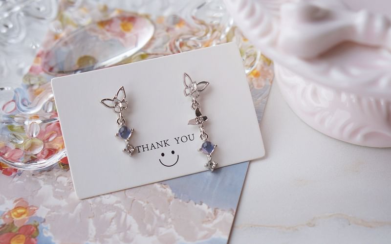 Dangle Alloy Earring Crystal Butterfly Asymmetrical Faux