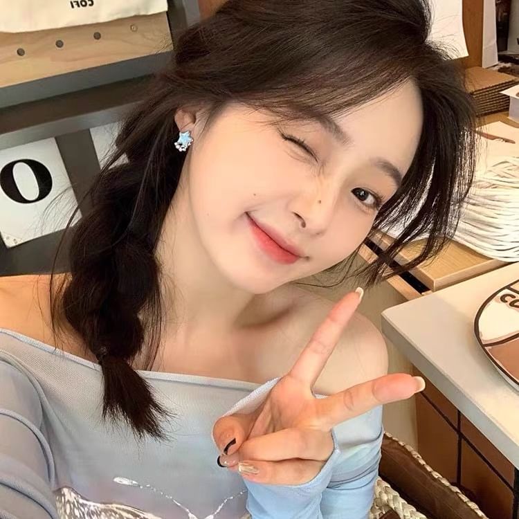 Stud Star Earring Alloy Asymmetrical Moon