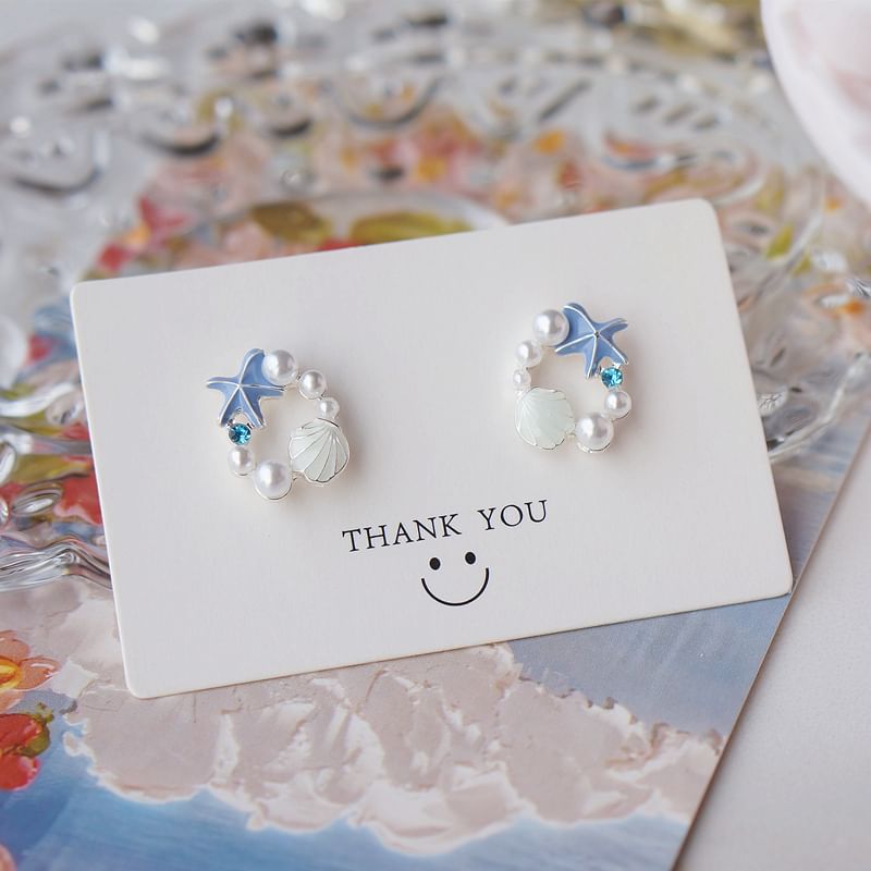 Faux Starfish Earring Shell Pearl Stud Alloy