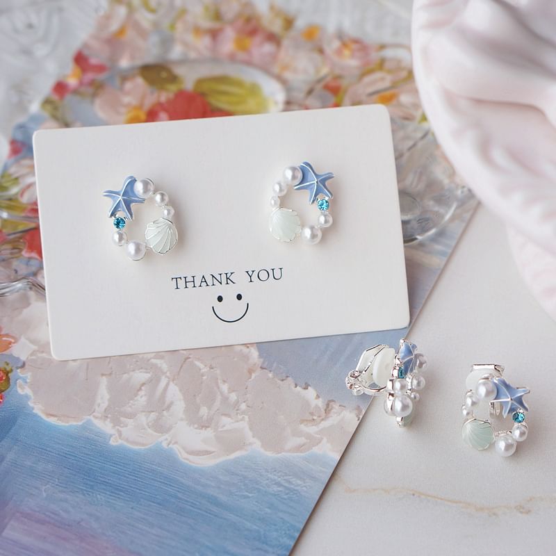 Faux Starfish Earring Shell Pearl Stud Alloy