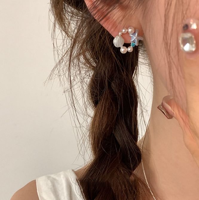 Faux Starfish Earring Shell Pearl Stud Alloy
