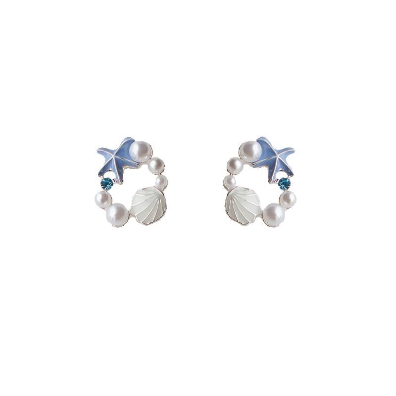 Faux Starfish Earring Shell Pearl Stud Alloy