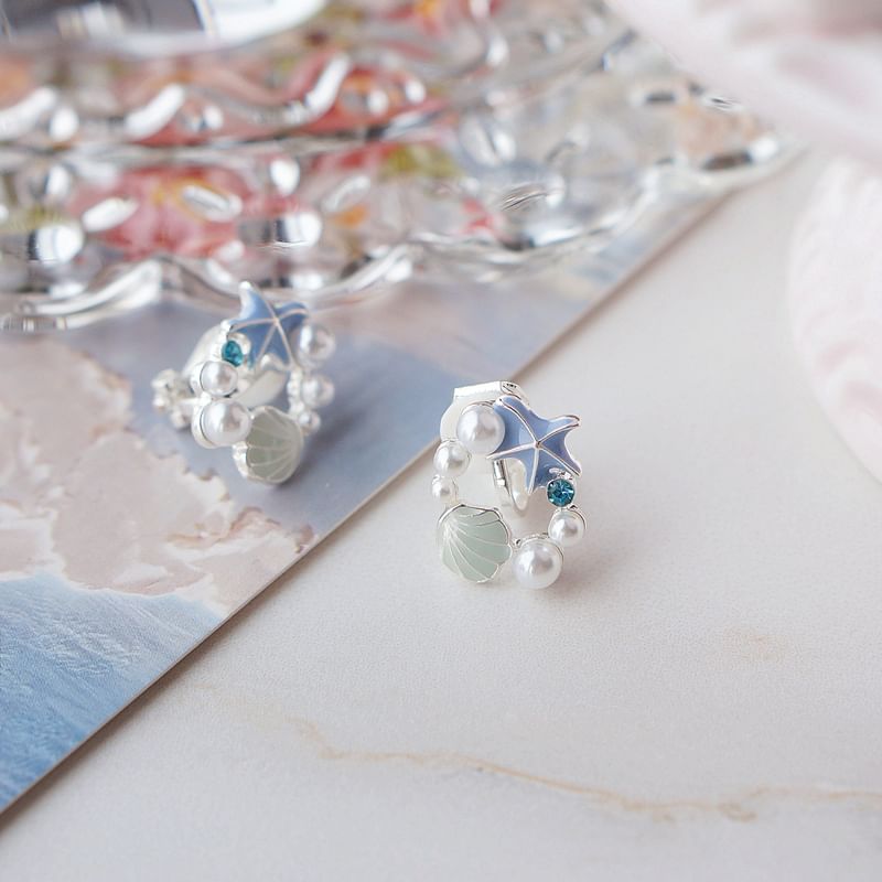 Faux Starfish Earring Shell Pearl Stud Alloy