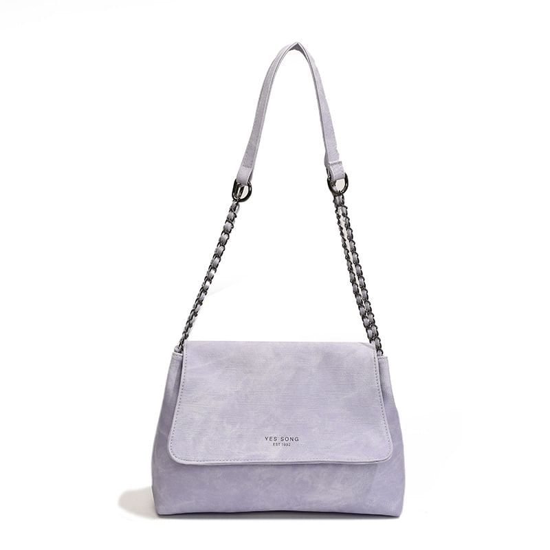 Chain Tote Strap Flap Faux Lettering Bag Leather