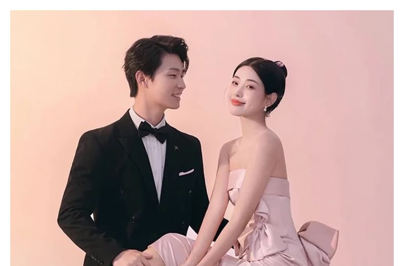 Gown Panel Bow Plain Tube Evening Trumpet Mesh