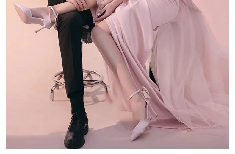 Gown Panel Bow Plain Tube Evening Trumpet Mesh