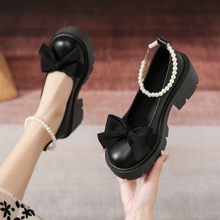 Shoes Accent Platform Bow Jane Mary