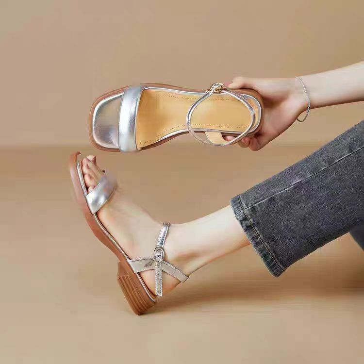 Metallic Faux Leather Sandals