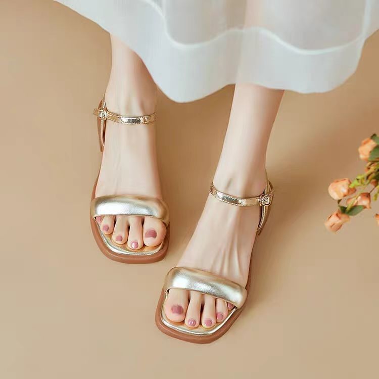Metallic Faux Leather Sandals