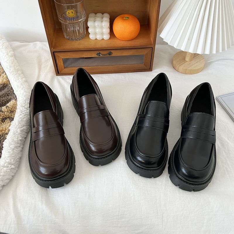 Faux Loafers Leather Platform