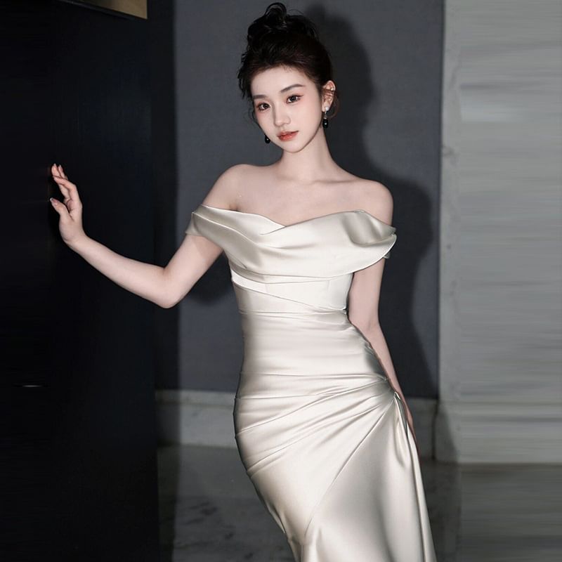 Wedding Off Mermaid Shoulder Gown Plain