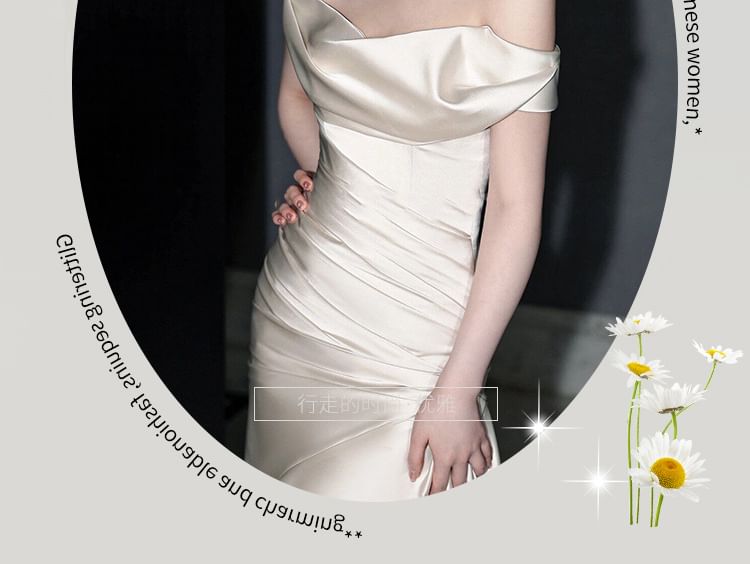 Wedding Off Mermaid Shoulder Gown Plain