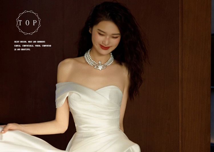 Off Gown Plain Shoulder Mermaid Wedding